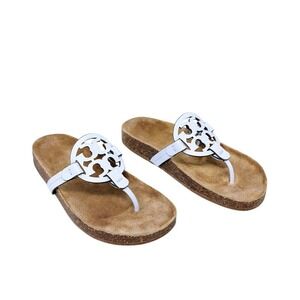 Tory Burch Miller Cloud Sandal Crisp Blue Leather Cork Thong EU 37 US 6.5